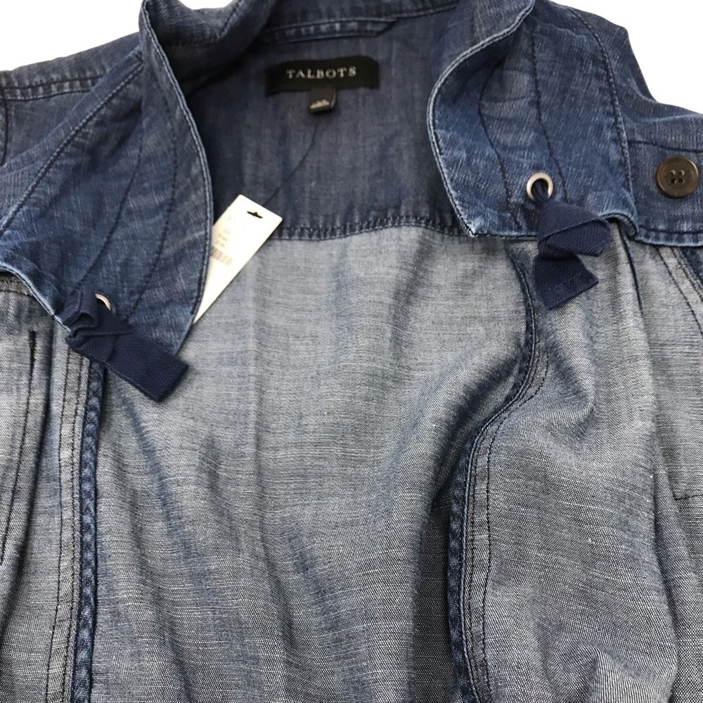 Talbots Blue Chambray Linen Blend Sleeveless Button Vest XS NWT Safari Pockets - Picture 9 of 10